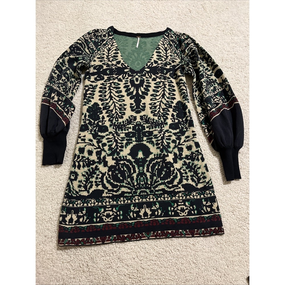 Free People Music & Lyrics Long Bubble Sleeve Knit Dress Size XS